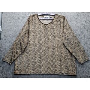 Lauren Brooke T-Shirt Women 3X Multi Leopard Print Velour Long Sleeve Round Neck